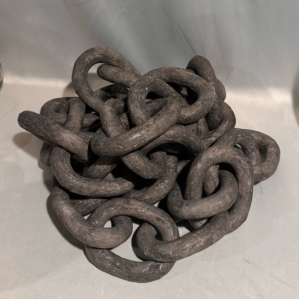 Vintage Gray Paper Mache Large Link Chain Garland Halloween Decoration 8 Feet